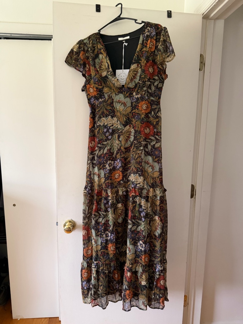 V-Neck Floral Maxi Dress in Autumn Multi-Color